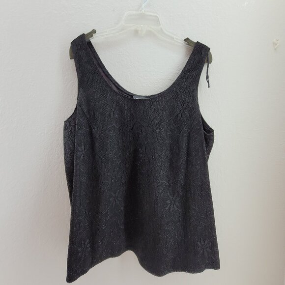 VTG Onyx Nite by Wendye Chaitin Top Womens Plus 1X Charcoal Black Dressy - Picture 1 of 8